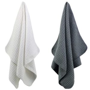Polyte Ultra Premium Microfiber Kitchen Dish Hand Towel Waffle Weave, 8 Pack (16×28 in, Grey, White)