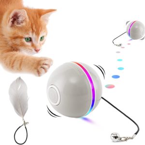 Interactive Cat Toys Ball -RunningPiggy | Red & RGB LED Automatic 360 Degree Cat Toy with Feather and Bell